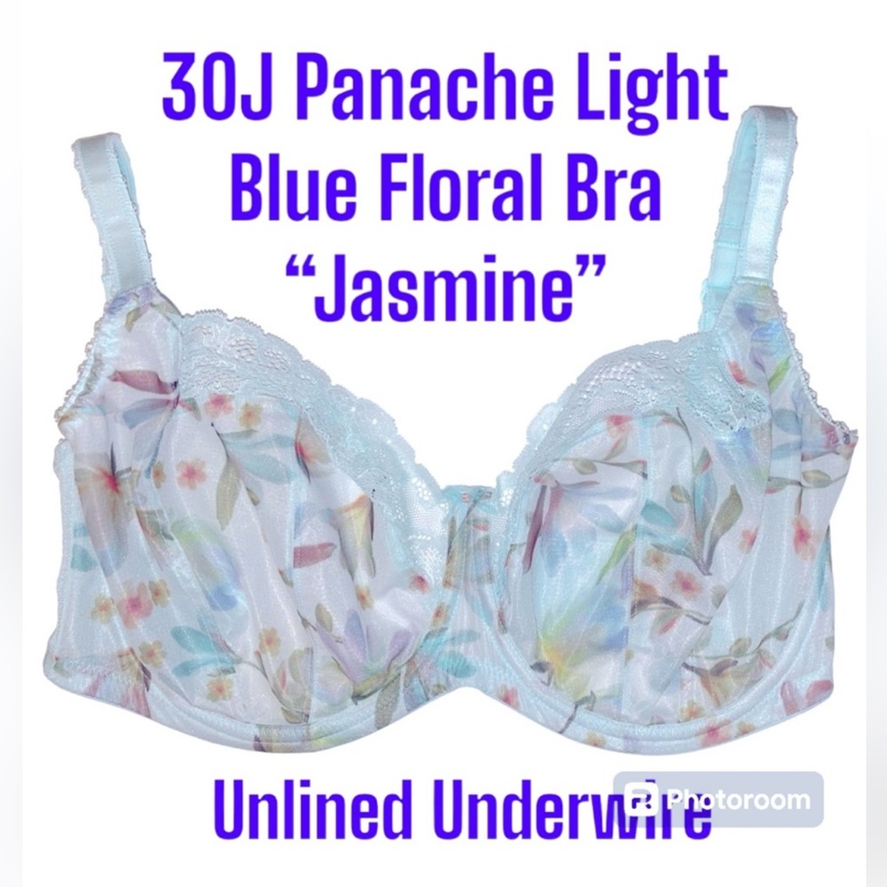 30M (US) Panache Jasmine 6951 Pale Blue Floral Underwire Unlined Lace UK 30J